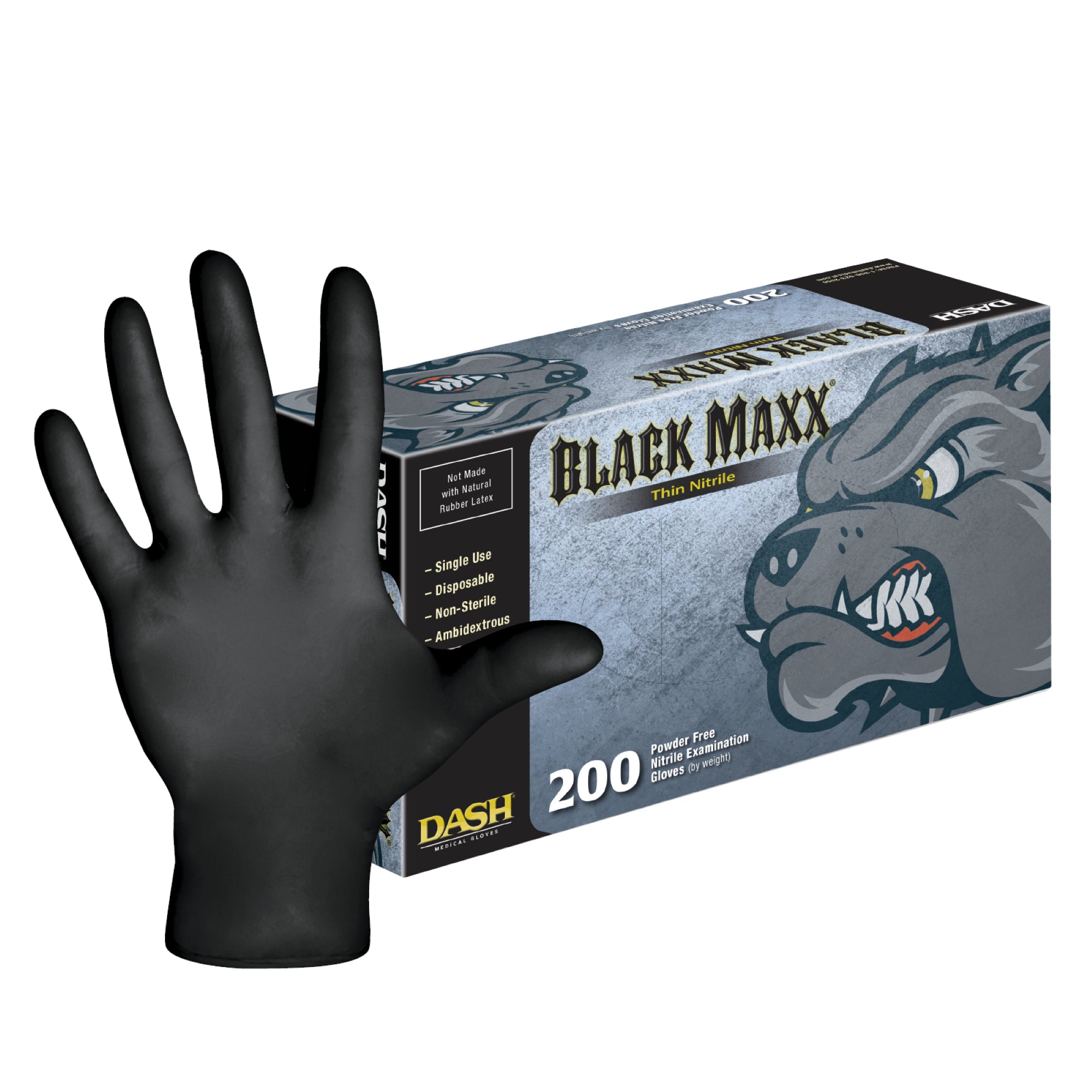 Dash Medical BMNT200M Black Maxx Nitrile Exam Gloves Thin Powder Free Medium 200/Bx Dash Medical BMNT200M Black Maxx Nitrile Exam Gloves Thin Powder Free Medium 200/Bx